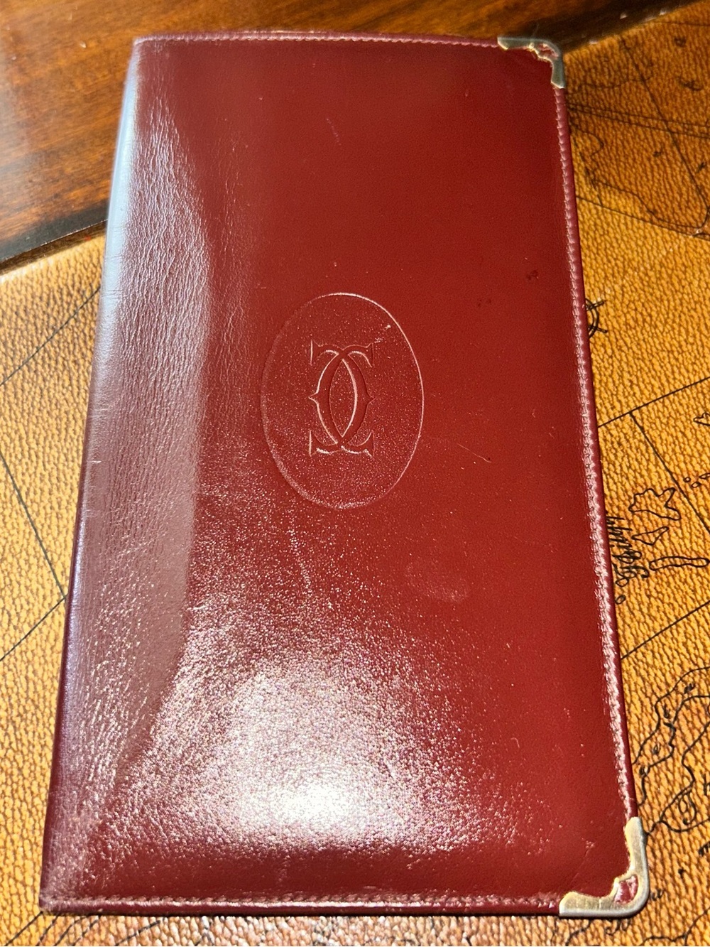 Vintage Cartier Bordeaux Burgundy Leather Long Wallet with Gold Corners -EUC- - Picture 3 of 16